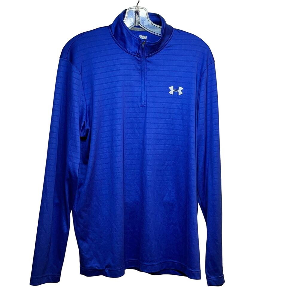 Under Armour Velocity Embossed 1/4 Zip Shirt Loose Blue Men's Medium Heat Gear